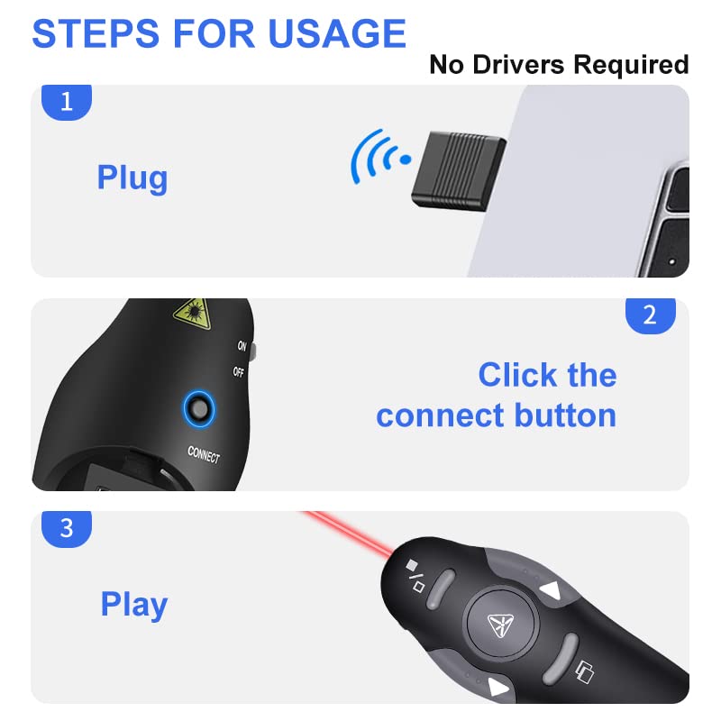 SSPONT Presentation Clicker for Powerpoint, Wireless Presentation Remote, Laser Pointer for Presenter, Slide Show Clicker, PPT/Keynote/Google Slides/Classroom, Mac/Windows/Linux/Laptop/MacBook (JH08)