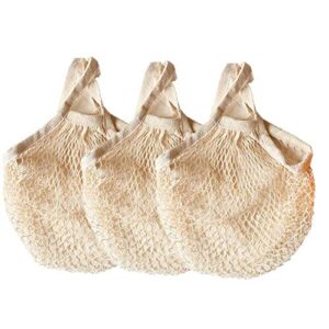 ahyuan ecology reusable cotton mesh grocery bags cotton string bags net shopping bags mesh bags pack of 3 (beige)