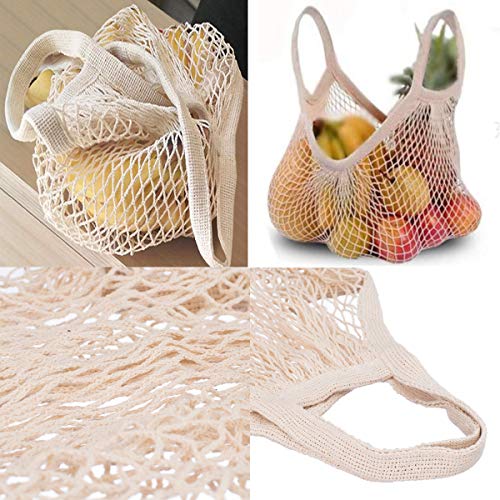 AHYUAN Ecology Reusable Cotton Mesh Grocery Bags Cotton String Bags Net Shopping Bags Mesh Bags Pack of 3 (Beige)