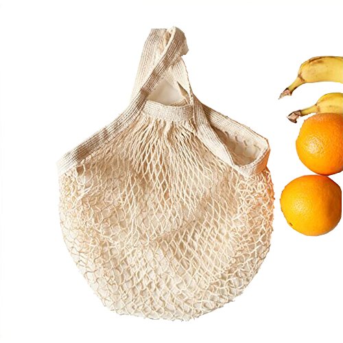 AHYUAN Ecology Reusable Cotton Mesh Grocery Bags Cotton String Bags Net Shopping Bags Mesh Bags Pack of 3 (Beige)