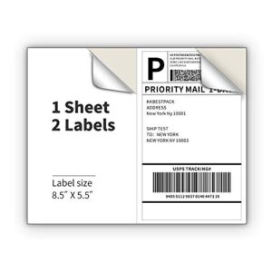 kkbestpack half sheet shipping labels for laser and inkjet printers – 2 per page self adhesive mailing labels – white 8.5 x 5.5 (200 labels) (2lp)