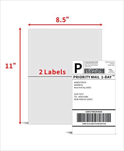 KKBESTPACK Half Sheet Shipping Labels for Laser and Inkjet Printers – 2 Per Page Self Adhesive Mailing Labels – White 8.5 x 5.5 (200 Labels) (2LP)