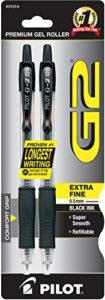 pilot g2 premium refillable & retractable rolling ball gel pens, extra fine point, black ink, 2-pack (31014)