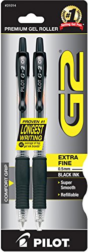 PILOT G2 Premium Refillable & Retractable Rolling Ball Gel Pens, Extra Fine Point, Black Ink, 2-Pack (31014)