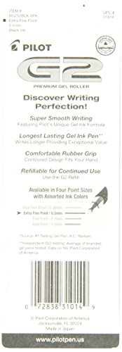 PILOT G2 Premium Refillable & Retractable Rolling Ball Gel Pens, Extra Fine Point, Black Ink, 2-Pack (31014)