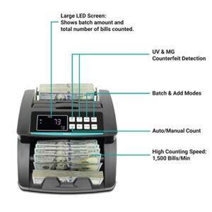 Kolibri Money Counter Machine - 1,500 bills per min, advanced counterfeit detection, set up in minutes, Add and Batch Modes, Cash Counter with LCD Display,3-year warranty - 24/7 US customer support