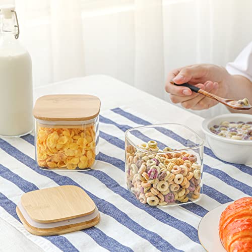 ComSaf 20 oz Glass Food Storage Jars Set of 6, Clear Storage Containers with Airtight Bamboo Lid, Pantry Organization Jar, Spice, Blooming Tea, Coffee and Sugar Container, Canister Set for Kitchen