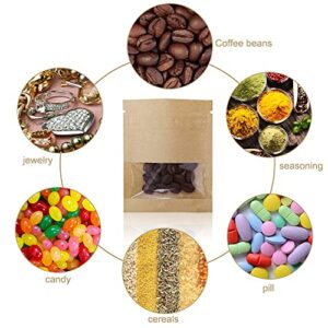 BEISHIDA 100 Pack 3.5 Inch Small Resealable Bags Small Kraft Paper Bags with Clear Window Airtight Brown Kraft Paper Bags Food Storage Bags Seed Bags Simple Bags Heat Sealable Bags for Packaging