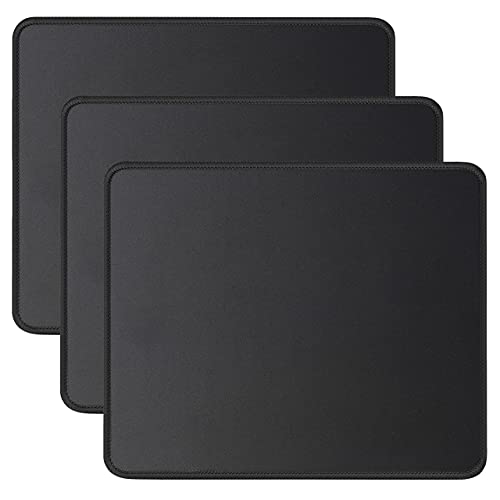 JIKIOU 3 Pack Mouse Pad with Stitched Edge, Comfortable Mouse Pads with Non-Slip Rubber Base, Washable Mousepads Bulk with Lycra Cloth, Mouse Pads for Computers Laptop Mouse 10.2x8.3x0.12inch Black