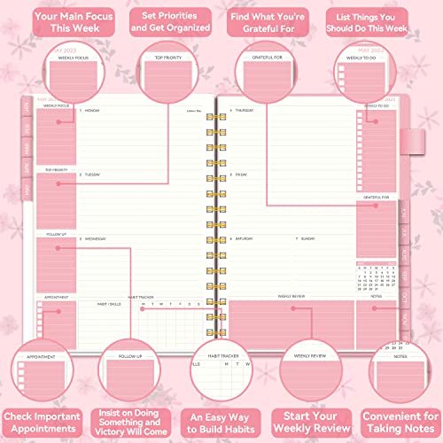 2023 Weekly & Monthly Planner, Jan. 2023 - Dec. 2023, AIMPEAK Weekly Planner 2023 with Tabs, Calendar Planner with Inner Pocket, Pen Loop, Flexible Cover，Spiral Binding, Pink(7"x10")