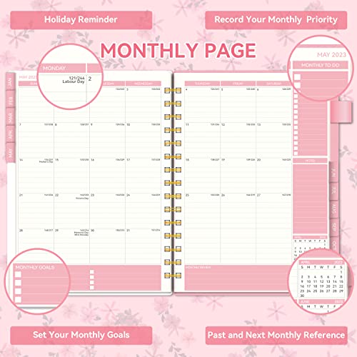 2023 Weekly & Monthly Planner, Jan. 2023 - Dec. 2023, AIMPEAK Weekly Planner 2023 with Tabs, Calendar Planner with Inner Pocket, Pen Loop, Flexible Cover，Spiral Binding, Pink(7"x10")