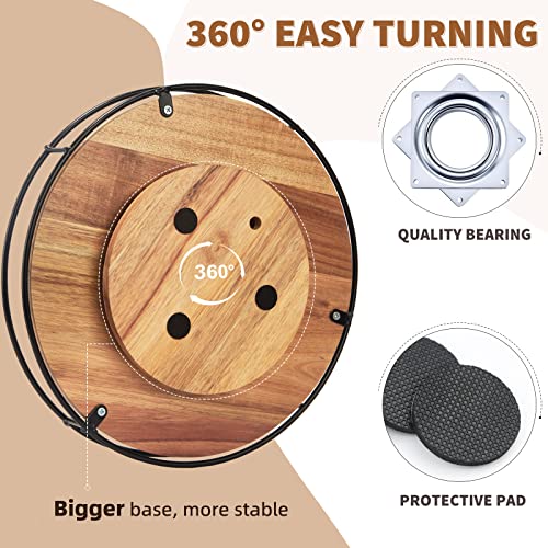 12" Acacia Wood Lazy Susan Turntable, Tomoaza Kitchen Organizer Turntable with Steel Sides, 360 Degree Turntable for Countertop Cabinet or Dining Table(Black)