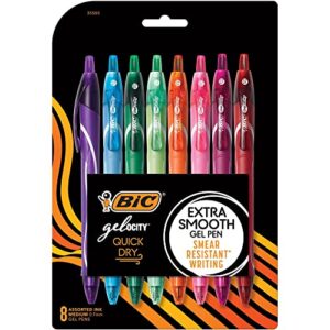 bic gel-ocity quick dry fashion retractable gel pens, medium point (0.7mm), 8-count gel pen set, colored gel pens with full-length grip, colors may vary (rglcgap81-ast)