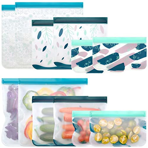 Reusable Food Storage Bags Silicone, Leakproof Reusable Freezer Bags, Reusable Snack Bags for Kids Travel/Home Storagation-2 Gallon Bags/ 2 Sandwich Bags/ 2 Snack Bags (BPA Free)