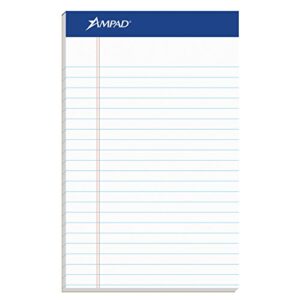 ampad jr. notepad, college/medium ruled, 50 sheets, white, 5″ x 8″, 12 per pack (20-364)