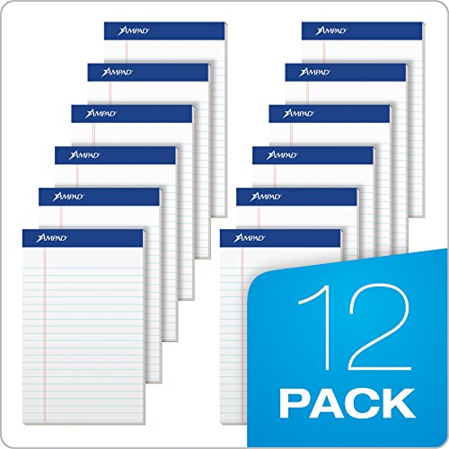 Ampad Jr. Notepad, College/Medium Ruled, 50 Sheets, White, 5" x 8", 12 per Pack (20-364)