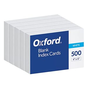 oxford index cards, 500 pack, 4×6 index cards, blank on both sides, white, 5 packs of 100 shrink wrapped cards (40177)