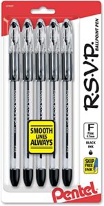 pentel r.s.v.p. ballpoint pen, fine line, black ink, 5 pack (bk90bp5a)
