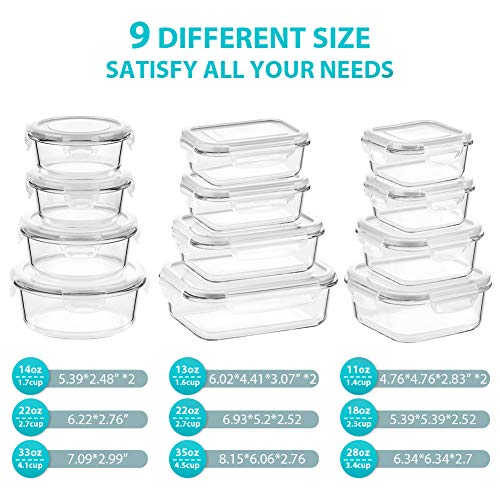 MUMUTOR Glass Food Storage Containers with Lids, [24 Piece] Glass Meal Prep Containers, Airtight Glass Bento Boxes, BPA Free & Leak Proof (12 lids & 12 Containers)