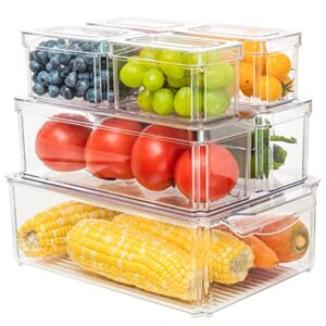 pomeat 7 pack fridge organizers, stackable refrigerator organizer bins with lids, plastic storage bins, bpa-free fridge organizers and storage clear for food, drinks, fruits, vegetable storage