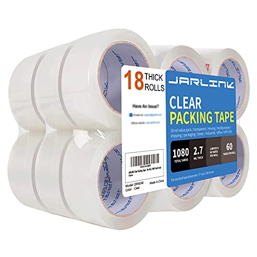 JARLINK Clear Packing Tape (18 Rolls), Heavy Duty Packaging Tape for Shipping Packaging Moving Sealing, 2.7mil Thick, 1.88 inches Wide, 60 Yards Per Roll, 1080 Total Yards