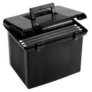 pendaflex portable file box with file rails, hinged lid with double latch closure, black, 3 black letter size hanging folders included (41742amz)