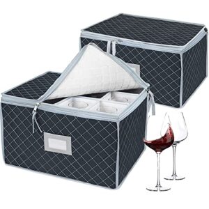 veronly stemware storage cases – holds 24 wine glass storage or crystal glassware containers with lable window,fully-padded inside with hard sides(15.5″ x 12.5″x 9.8″)-set of 2 grey