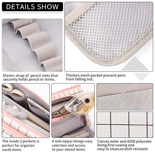 EASTHILL Large Capacity Colored Canvas Storage Pouch Marker Pen Pencil Case Simple Stationery Bag Holder For Middle High School Office College Student Girl Women Adult Teen Gift White Plaid