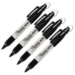 sharpie mini permanent markers with golf keychain clips, fine point, black ink, pack of 4