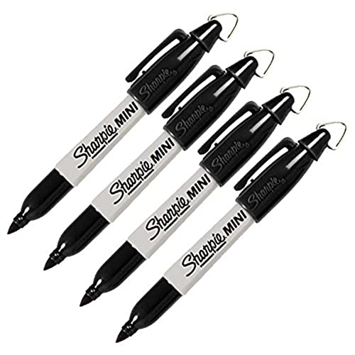 Sharpie Mini Permanent Markers with Golf Keychain Clips, Fine Point, Black Ink, Pack of 4