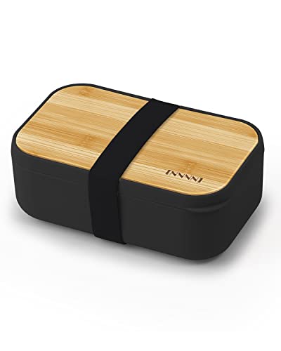 invvni Bento Box Lunch Box Containers for Adults Kids - Natural Bamboo Lid, Cutlery & Chopsticks, Microwave Safe, Dishwasher Safe, Bpa Free, Leakproof, Gifts for Women, Small