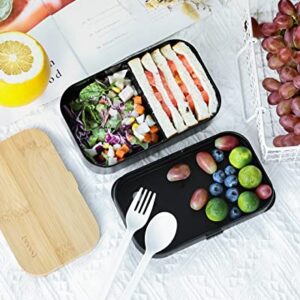 invvni Bento Box Lunch Box Containers for Adults Kids - Natural Bamboo Lid, Cutlery & Chopsticks, Microwave Safe, Dishwasher Safe, Bpa Free, Leakproof, Gifts for Women, Small