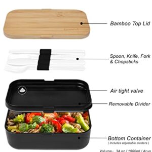 invvni Bento Box Lunch Box Containers for Adults Kids - Natural Bamboo Lid, Cutlery & Chopsticks, Microwave Safe, Dishwasher Safe, Bpa Free, Leakproof, Gifts for Women, Small