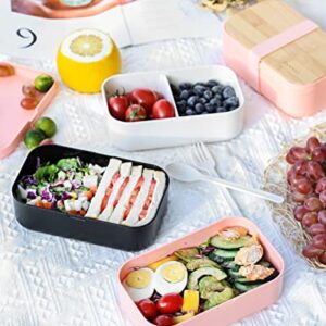 invvni Bento Box Lunch Box Containers for Adults Kids - Natural Bamboo Lid, Cutlery & Chopsticks, Microwave Safe, Dishwasher Safe, Bpa Free, Leakproof, Gifts for Women, Small