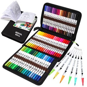 zscm art duo tip brush markers set , 60 colors fine& brush tip artist drawing pens set with coloring book, for kids adult sketching bullet journal planner school supplies child gifts