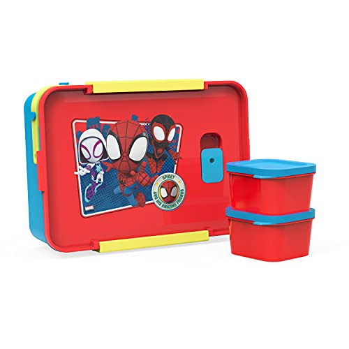 Zak Designs Spidey And His Amazing Friends Reusable Plastic Bento Box with Leak-Proof Seal, Carrying Handle, Microwave Steam Vent, and Individual Containers for Kids' Packed Lunch