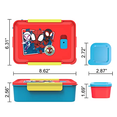 Zak Designs Spidey And His Amazing Friends Reusable Plastic Bento Box with Leak-Proof Seal, Carrying Handle, Microwave Steam Vent, and Individual Containers for Kids' Packed Lunch