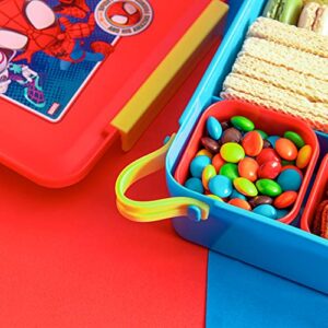 Zak Designs Spidey And His Amazing Friends Reusable Plastic Bento Box with Leak-Proof Seal, Carrying Handle, Microwave Steam Vent, and Individual Containers for Kids' Packed Lunch