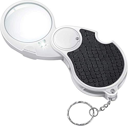 Magnifying Glass with Light, Lighted Magnifying Glass, 5X Handheld Pocket Magnifier Small Illuminated Folding Hand Held Lighted Magnifier for Reading Coins Hobby Travel - 45 Mm Diameter