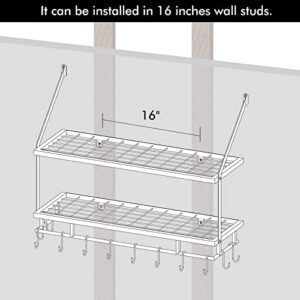 KES 30-Inch Kitchen Pot Rack - Mounted Hanging Rack for Kitchen Storage and Organization- Matte Black 2-Tier Wall Shelf for Pots and Pans with 12 Hooks - KUR215S75B-BK