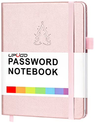 Password Book with Alphabetical Tabs, UpUGo Internet Address and Password Keeper Notebook for Computer & Website Logins, Medium Compact Size, Rose Gold