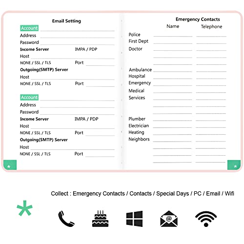 Password Book with Alphabetical Tabs, UpUGo Internet Address and Password Keeper Notebook for Computer & Website Logins, Medium Compact Size, Rose Gold