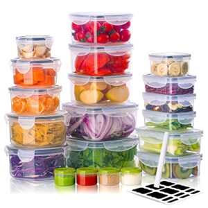 large plastic food storage container with lid, casa lingo meal prep airtight containers for kitchen and fridge, set of 20 pieces plastic food containers (black)