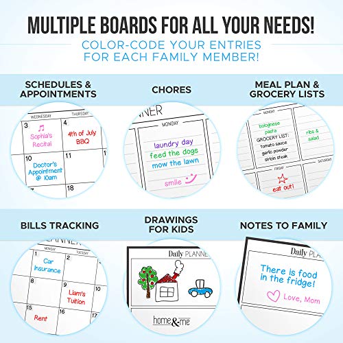 Magnetic Dry Erase Calendar Bundle for Fridge: 3 Boards Included - Monthly, Weekly, Daily Calendar Whiteboard 17x12" - 6 Fine Tip Markers and Large Eraser with Magnets, Refrigerator White Board Wall