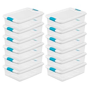 sterilite 32 quart multipurpose plastic stackable storage box container with latching lid for home or office organization, clear (12 pack)