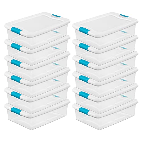 Sterilite 32 Quart Multipurpose Plastic Stackable Storage Box Container with Latching Lid for Home or Office Organization, Clear (12 Pack)