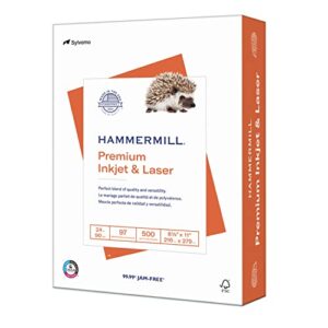 hammermill printer paper, premium inkjet & laser paper 24 lb, 8.5 x 11 – 1 ream (500 sheets) – 97 bright, made in the usa, 166140r