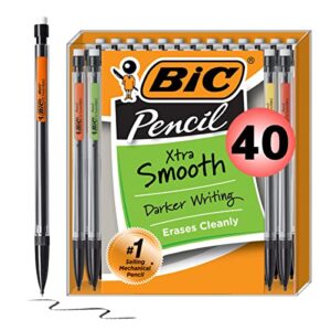 bic xtra-smooth mechanical pencils with erasers, medium point (0.7mm), bulk mechanical pencils for school or office supplies, 40 count (pack of 1)