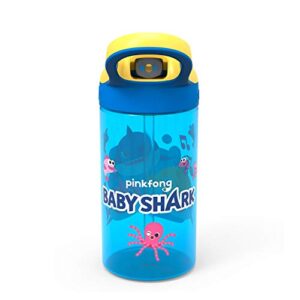 Zak Designs Baby Shark Kids Water Bottle with Straw and Built in Carrying Loop Made of Durable Plastic, Leak-Proof Design (16 oz