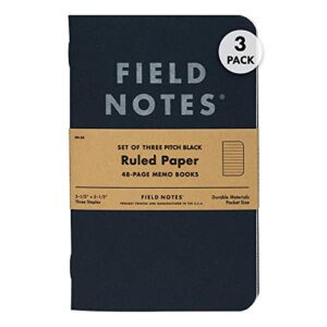 field notes 3-pack pitch black memo books (3.5″ x 5.5″), ruled, 48 pages | thin pocket sized edc notebook with 90 gsm paper & paperback cover | work notebooks for note taking | made in the usa